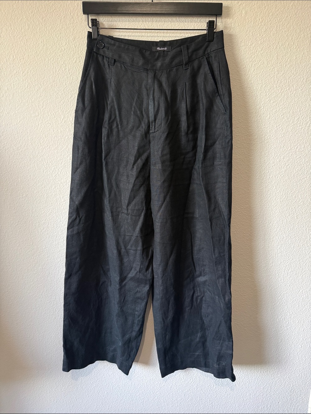 Madewell 100% Linen Black Wide-Leg Trousers